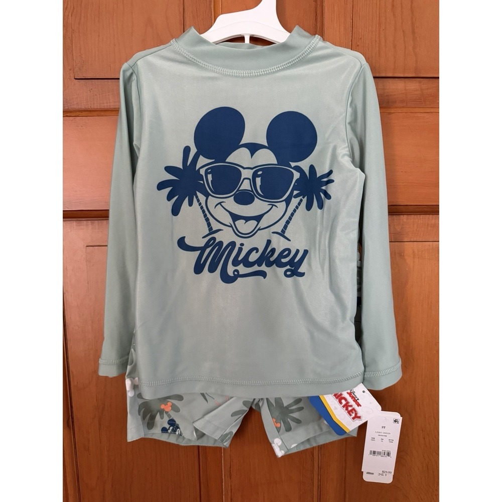 Boys' Disney Mickey Mouse 2–Piece Long Sleeve Rash Guard & Swim Shorts Size 3T